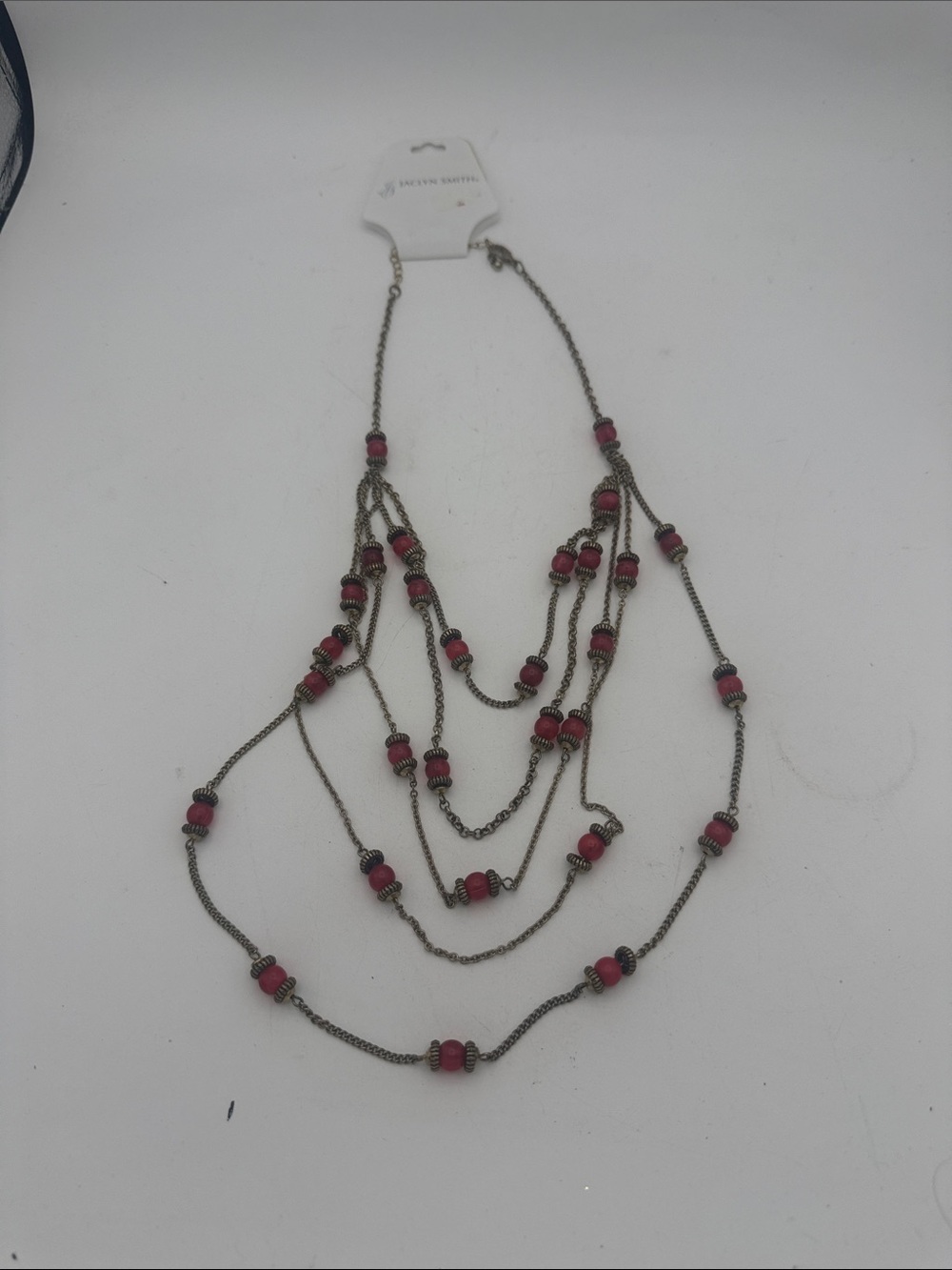 Vintage Jaclyn smith  Multi-Strand  reddish orange Beaded Goldtone Necklace